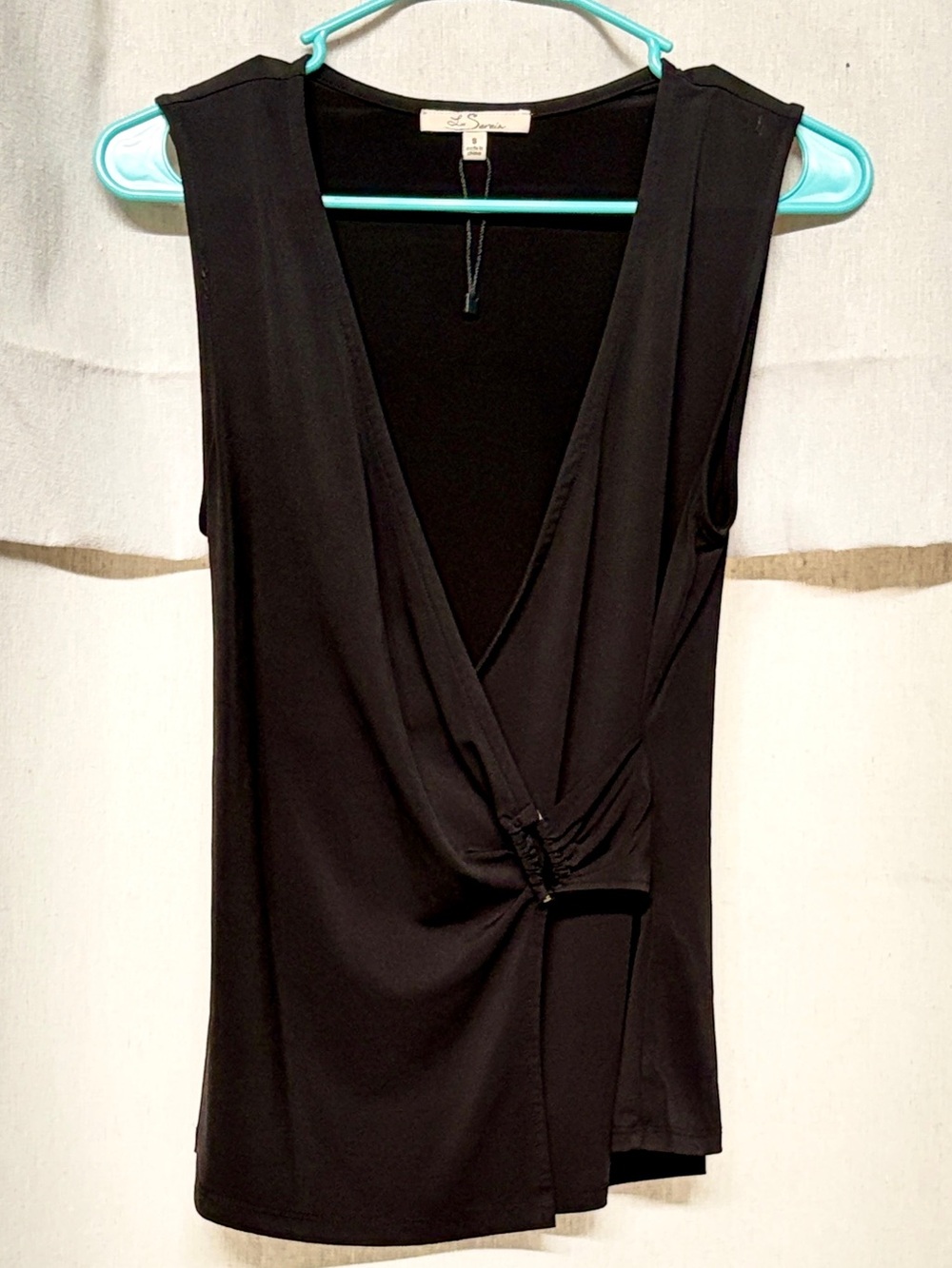 Le Sarai Black Wrap-Front Sleeveless Camisole